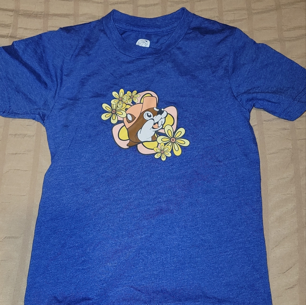 Blue Graphic Tee with Cartoon and Flowers NEW YXS (4)